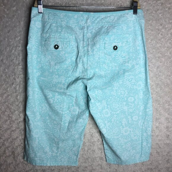 Fresh Produce Floral Blue Shorts Roll Tab Capri Crop Pants Size Large - Picture 5 of 6